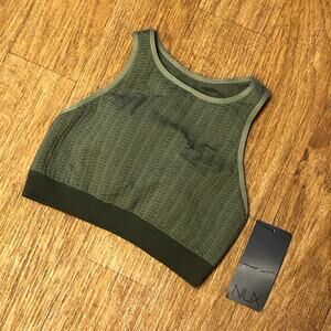 NUX Green Textured Crop Top Sports Active Bra Size Small